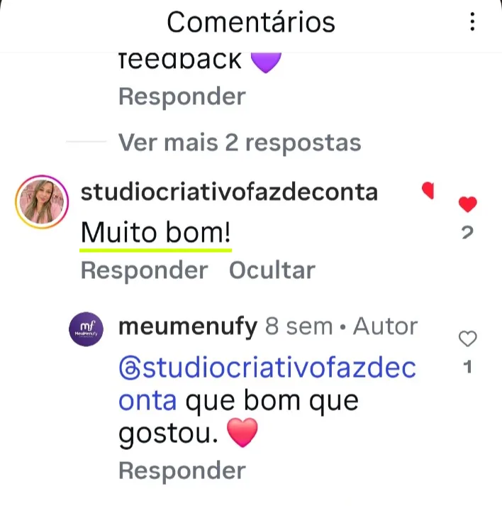 Comentário real de lojista sobre o MeuMenuFy