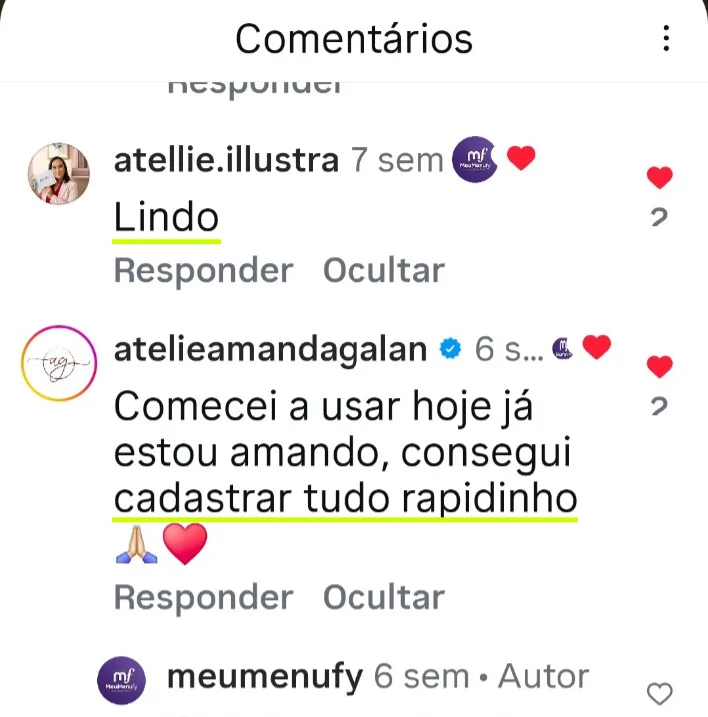 Comentário real de lojista sobre o MeuMenuFy