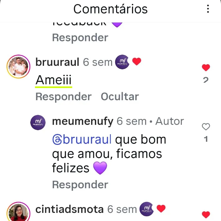 Comentário real de lojista sobre o MeuMenuFy