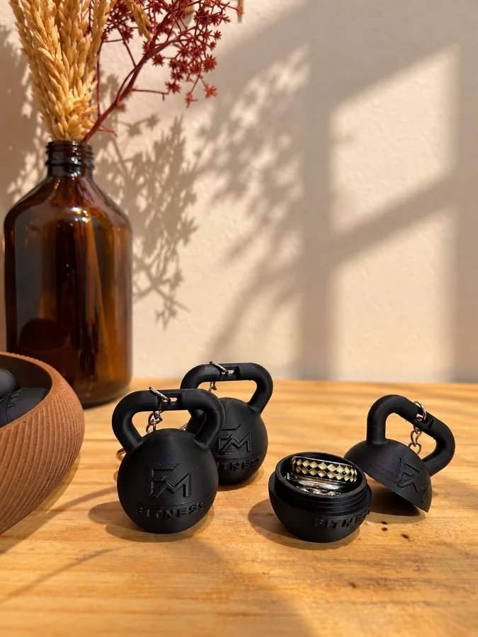 Kit Chaveiro Kettlebell Porta Anel e Brinco